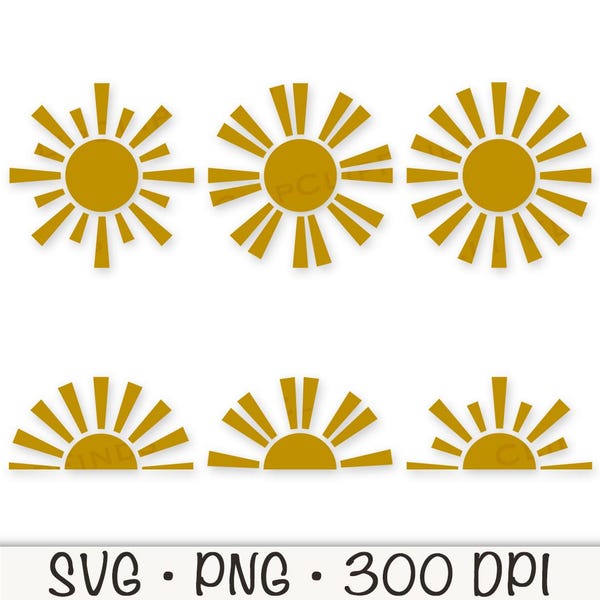 Sonnenschein, Sonne, Sonnenuntergang, Sonnenaufgang, halbe Sonne, SVG, PNG, Sonne, Clip Art, Sonnendekor, Kinderzimmer, Vektor, Ästhetik, sofort digitaler Download