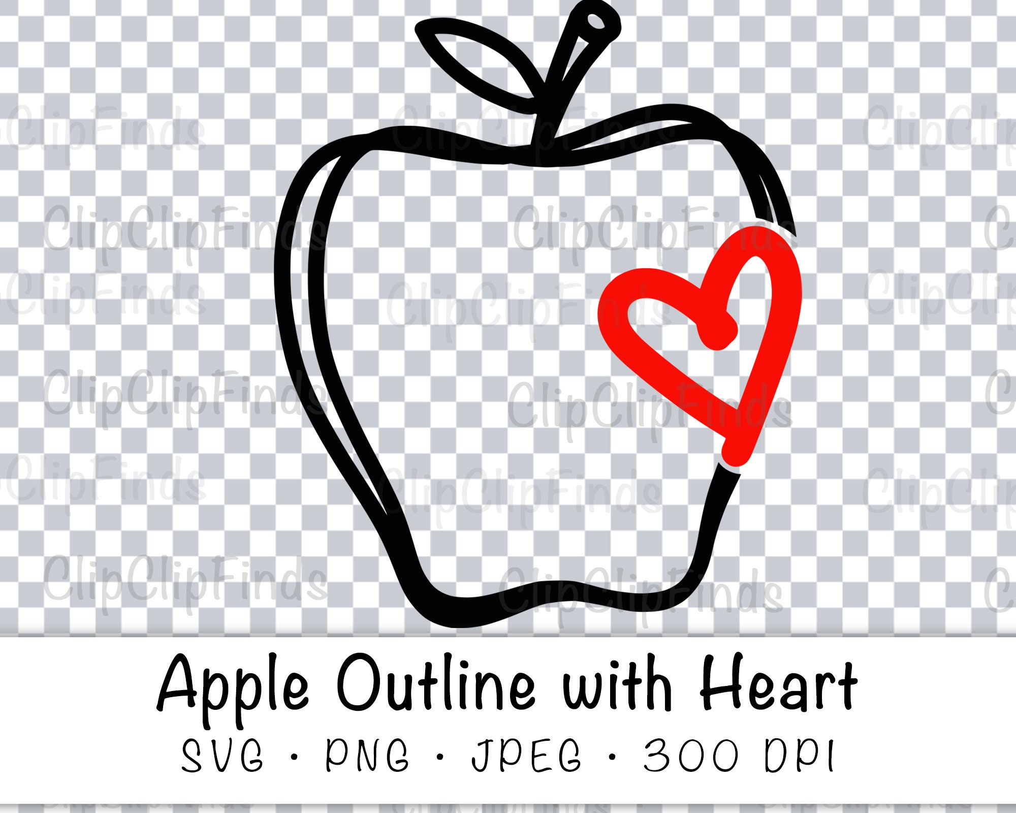 Apple With Heart Outline Doodle SVG Vector Cut File JPEG and Etsy India