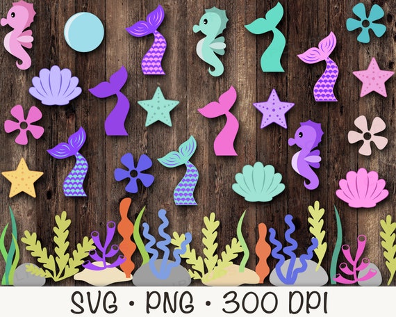 Mermaid Tail SVG, Seashell svg, Seahorse svg, Sea plants clipart, Seaweed PNG, Cute Sea Clipart, Mermaid Birthday, Instant Digital Download