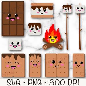 Kawaii Smores Clipart, Cute Kawaii S'mores, Camping, SVG, PNG, Download digital instantâneo