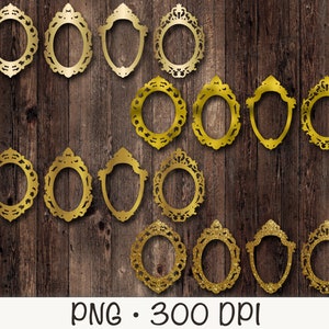 Gold Glitter Mirror Clipart, Fancy Mirror Frame, Ornate Baroque Mirror, Mirror Frames PNG, Instant Digital Download