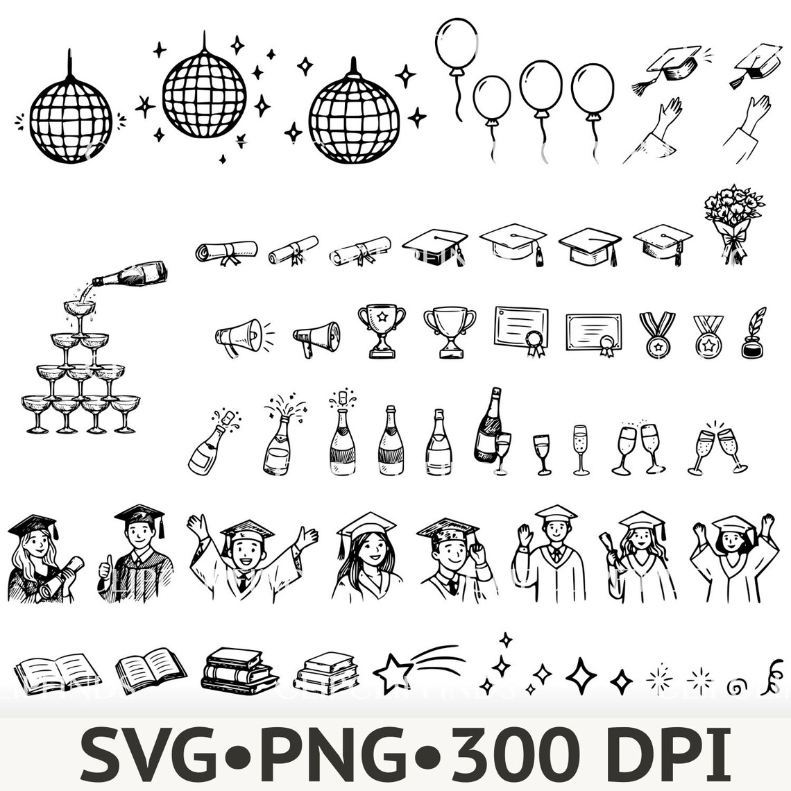 Hand-drawn Graduation Clipart, Graduation Doodle Graphics PNG, SVG ...