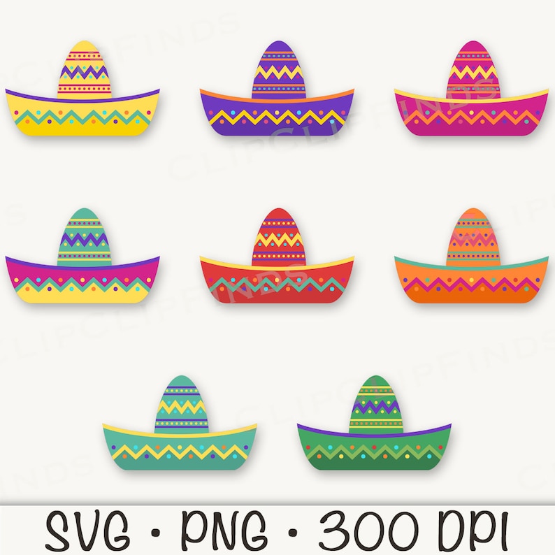 Mexikansk Sombrero SVG, Mexikansk Sombrero Clipart, Sombrero Bundle, Cinco De Mayo PNG, Fiesta, Digital nedladdning bild 4