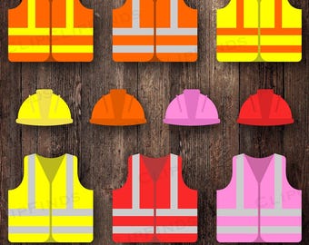 Construction Safety Vest Clipart: Pink, Red, Yellow PNG SVG (Digital Download)
