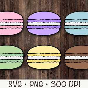 Franse Macaron zwarte omtrek cookies SVG vector gesneden bestand en PNG transparante sublimatie clip art direct downloaden
