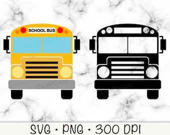 Könnte beinhalten: Ein gelber Schulbus mit schwarzen Umrissen und dem Schriftzug "SCHOOL BUS" auf der Vorderseite. Daneben ist eine schwarz-weiße Silhouette desselben Schulbusses abgebildet.