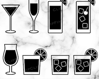 Cocktails SVG Bundle Pack, Champagne, Martini, Whiskey, Pina Colada, Alcohol Drinks, Icons, Silhouette Shapes, Sublimation, Digital Download