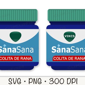 May include: Two blue pill bottles with green lids and white labels. The labels say "SanaSana" and "Colita de Rana".