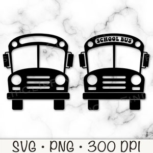 May include: Black and white silhouette of two school buses. The top bus has the words "SCHOOL BUS" written on the front.