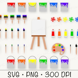 Imágenes prediseñadas de pintura, imágenes prediseñadas de pintura, SVG PNG, pintura colorida, pincel, salpicadura, artista, suministros de pintura, fiesta de arte, descarga digital instantánea