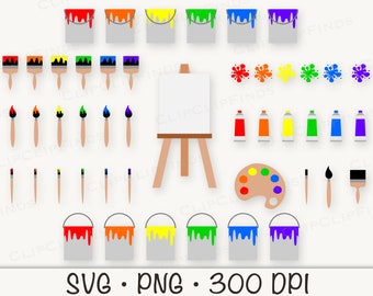 Paint Clipart, Painting Clipart, SVG PNG, Colorful Paint, Brush, Splatter, Artist, Paint Supplies, Art Party, Instant Digital Download