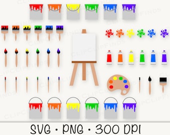 Paint Clipart, Painting Clipart, SVG PNG, Colorful Paint, Brush, Splatter, Artist, Paint Supplies, Art Party, Instant Digital Download