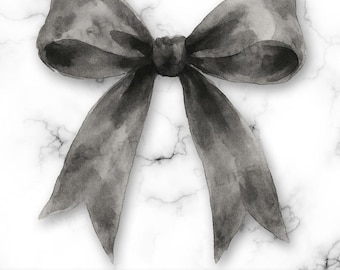 Lazo de acuarela negro PNG, lazo negro coqueto, cinta para el cabello de acuarela negra, clipart, caprichoso, negro claro, sublimación, tarjeta, archivo digital
