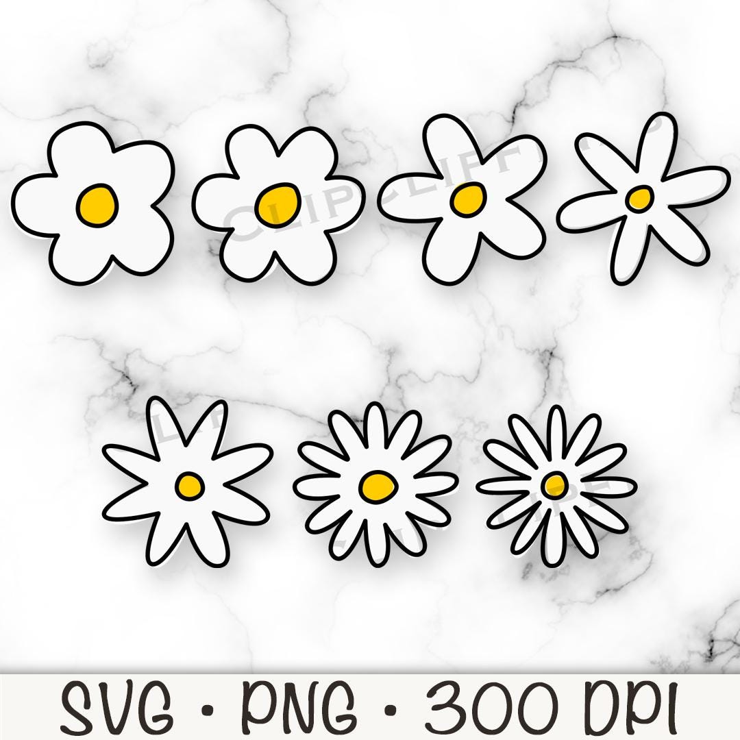 Daisy Clipart, Daisy PNG, Daisy SVG, Daisy Flower, Doodle, Hand