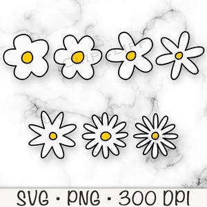 デイジーのクリップアート、デイジー PNG、デイジー SVG、デイジーの花、落書き、手描き、黒のアウトライン、春の花、子供の絵、グルーヴィー、デジタルダウンロード