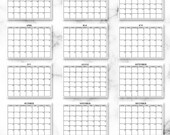 2026 Printable Monthly Calendar Pages, 11x8.5, 12 Month Calendar, Landscape, Starts Monday, PDF, JPEG, JPG, Simple, Classic,Planner Calendar