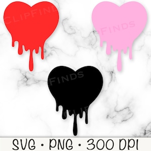 Tropfendes Herz SVG, Bundle-Pack, tropfendes Herz PNG, Rot, Pink, Schwarz, Retro Herz, Groovy Herz, Schmelzen, tränendes Herz, digitaler Download