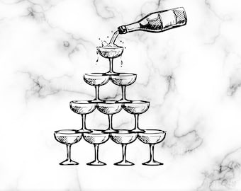 Clipart di torre di champagne, disegno a mano libera di una torre di champagne, brindisi, festa, laurea, matrimonio, fidanzamento, compleanno, SVG PNG