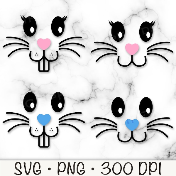 Bunny Face Bundle SVG, Cute Easter Bunny SVG, Boy Bunny, Girl Bunny, Bunny PNG, Bunny with Teeth, Bunny with Lashes, Digital Download