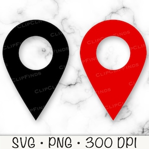 Locatiekaart pin SVG, locatiebord silhouet, rode locatiepin, push pin PNG, locatiemarkering, GPS, reizen, vakantie, digitaal downloadbestand