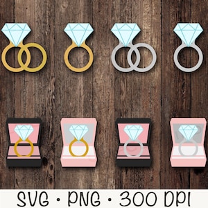 結婚指輪 SVG、ダイヤモンド リング SVG、結婚指輪 PNG、結婚指輪のクリップアート、箱入り結婚指輪、花嫁、独身女性、デジタル ダウンロード