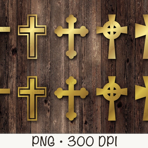 Gold Cross PNG, Gold Cross Clipart, Gold Crosses Overlay Bundle Pack, Instant Digital Download