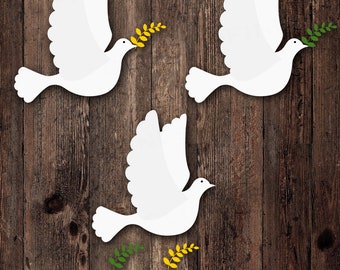 Fliegende Taube mit Zweig Bündel, Friedenstaube, Konfirmation, Erstkommunion, SVG PNG Sofortiger digitaler Download