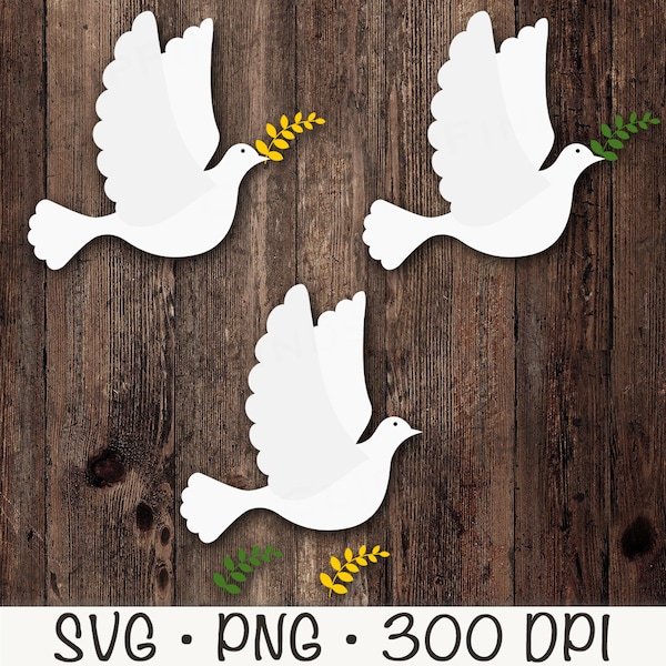Flying Dove with Branch Bundle, Peace Dove, Confirmation, First Communion, SVG PNG Instant Digital Download