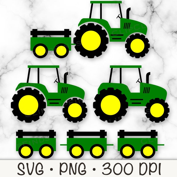 Tractor Truck SVG, Green Tractor Truck Bundle, Truck with Wagon Clipart, PNG, Instant Digital Download