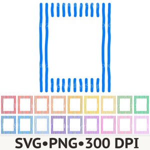 May include: A collection of rectangular frames composed of vertical and horizontal hand-drawn style lines in various colors including blue, red, orange, yellow, green, purple, and pink. The text SVG PNG 300 DPI is printed at the bottom.