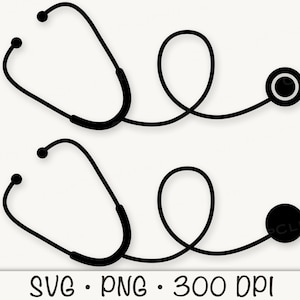 Stethoscoop SVG, verpleegster, arts, medisch, NP, Rn, Vector Cut File en PNG Transparante Achtergrond, Clip Art, Instant Digitale Download