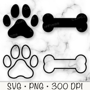Dog Paw SVG, Dog Bone SVG, Dog Paw overzicht PNG, Dog Bone png, huisdier, puppy, sublimatie, digitaal downloadbestand