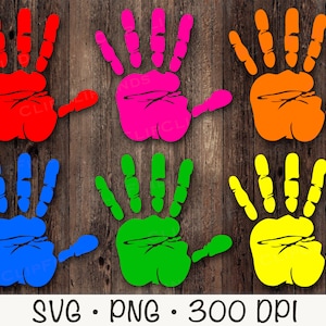 Impression à la main SVG, empreinte de main colorée Bundle Pack PNG, graphiques de mains peintes, mois de sensibilisation à l'autisme, téléchargement immédiat