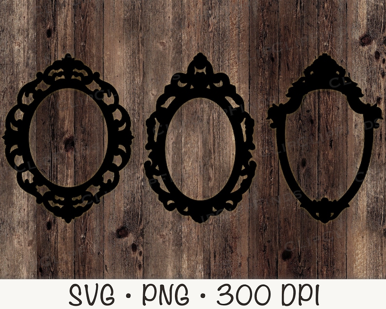 Baroque Victorian Vintage Ornate Mirror Frame Bundle, Tea Party, SVG Vector File and PNG, Transparent Background Clip Art Instant Download image 3