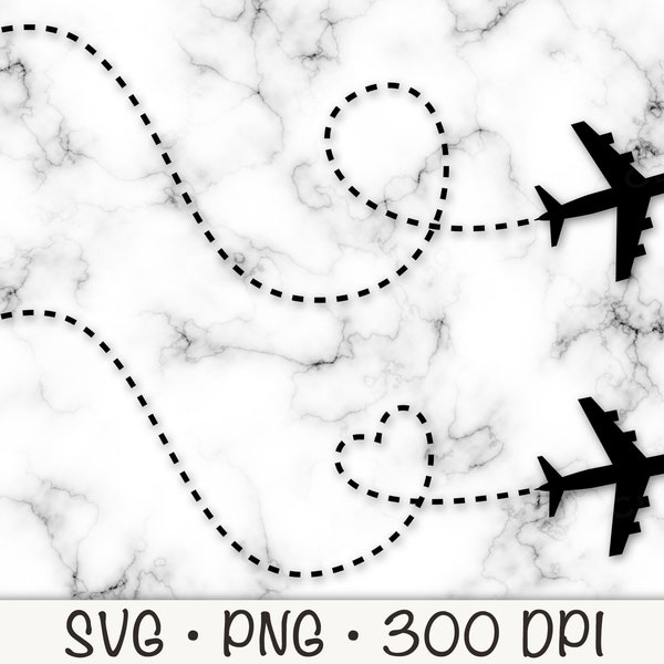 Airplane Travel Route Heart SVG, Travel, Destination, Vacation, Vector File and PNG Transparent Background, Clip Art, Instant Download