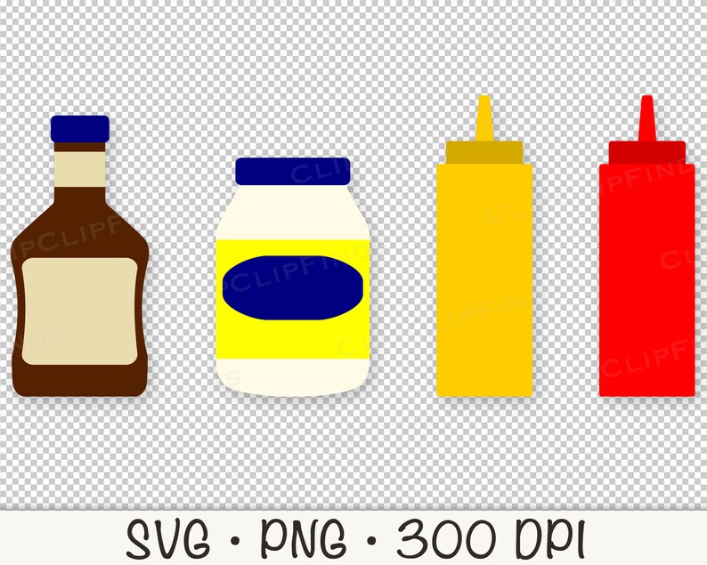 Ketchup, Mustard, Mayonnaise Bbq Sauce, Bbq Condiments, SVG, PNG, Clip ...