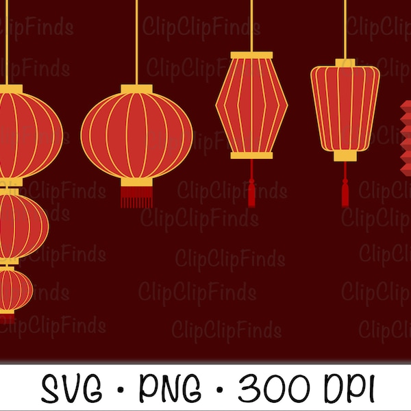 Lampions, Chinese Lanterns, Asian Lanterns, Chinese Lunar Year, SVG, PNG, Clipart, Instant Digital Download