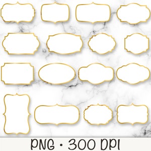 Molduras de rótulo dourado e branco PNG, gráficos de rótulo dourado digital, elegantes, clipart de rótulos dourados, formas clássicas, chiques, vintage, download digital