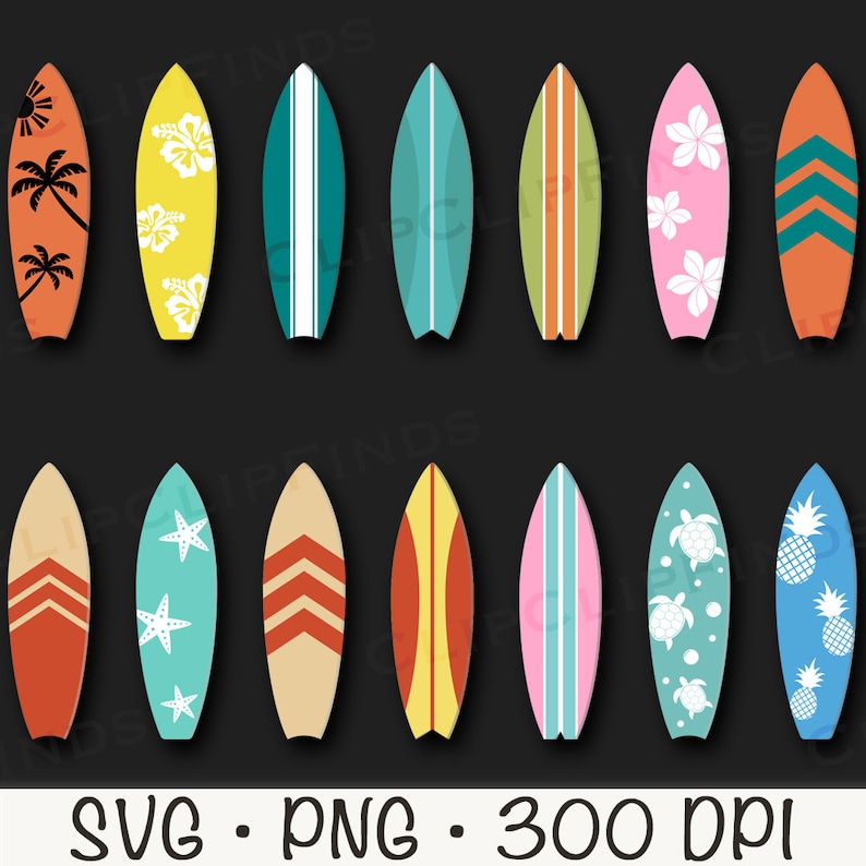 Surfboard Clipart, Surfboard PNG, Surfboard SVG, Beach, Wave, Hawaii, Surf, Beach Life, Summer, Digital Download image 4