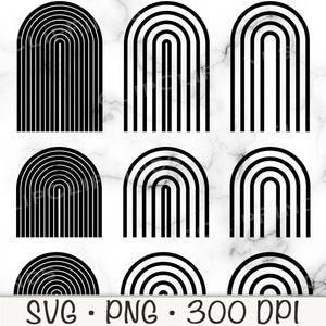 Boho Rainbow SVG, Arco-íris minimalista PNG, Silhueta de arco-íris de linha, Arco-íris, Arco-íris moderno, Elementos de arco-íris, Atômico, Meio do século