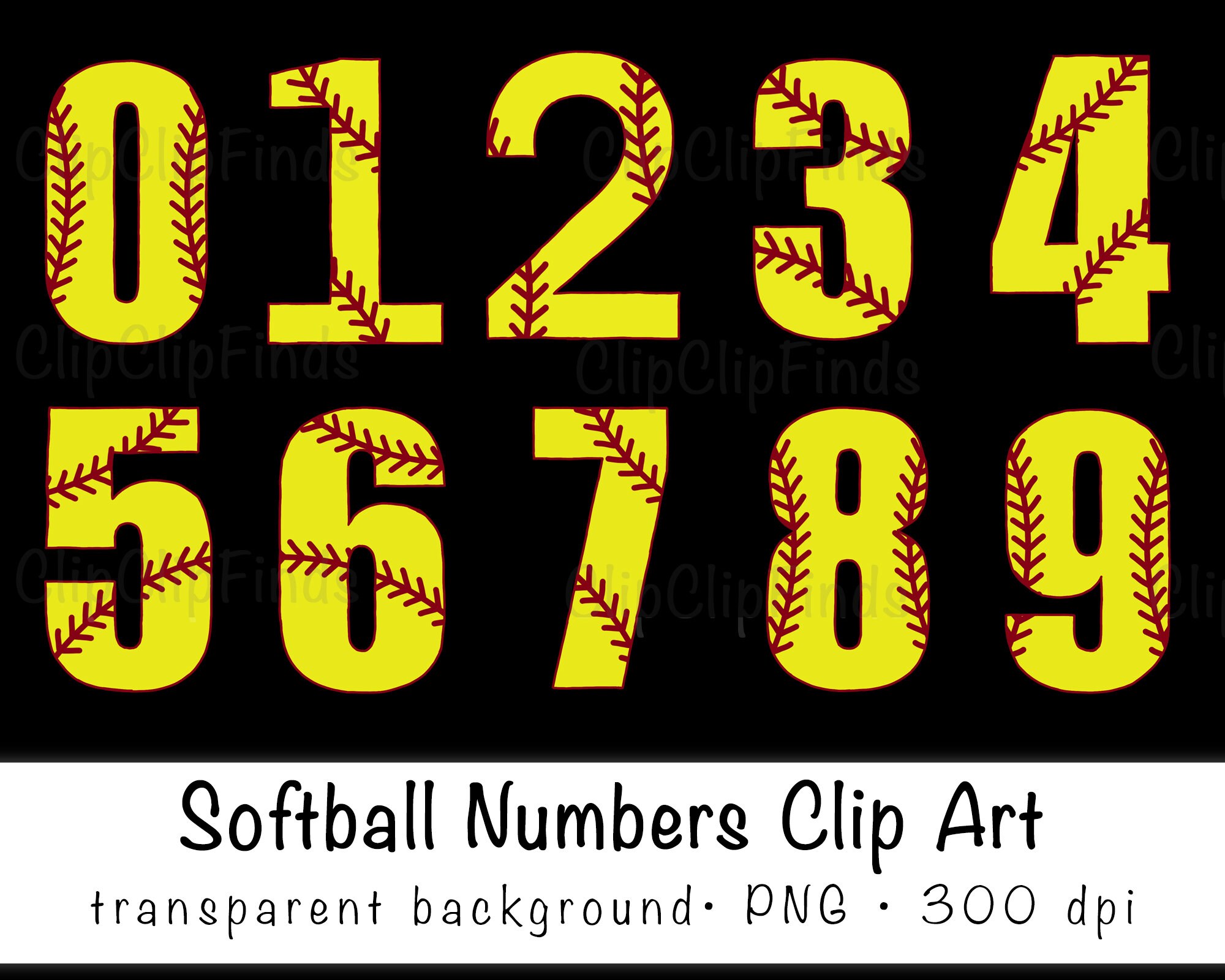 Softball HandDrawn Numbers PNG Transparent Background Instant Etsy