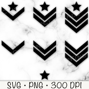 Sergeant Army Inspired Rank Stripes and Star Bundle, Chevron, SVG PNG, Insignia, Military, Instant Digital Download