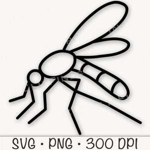Mosquito SVG, Mosquito Outline PNG, Insecto, Mosquito Clipart, Fondo transparente, Descarga instantánea