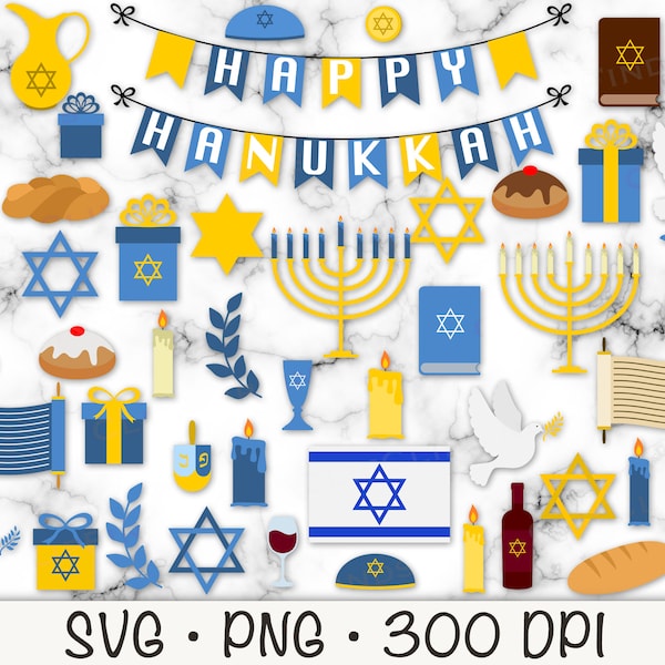 Hanukkah Clipart, Shabbat Clipart, Happy Hanukkah, Jewish Holiday, Menorah, Star of David, SVG, PNG, Instant Digital Download