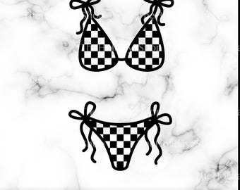 Bikini estivo PNG, Bikini SVG, Costume da bagno con motivo a scacchiera, Costumi da bagno da donna, Sublimazione, File di design per t-shirt, Download digitale