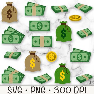 Soldi SVG, Soldi Clipart, Soldi PNG, Sacco di soldi, Moneta d'oro, Banconote impilate, Dollaro, Contanti, Dinero, Download digitale istantaneo