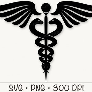 Medizinisches Symbol Hermesstab SVG geschnitten Vektor Datei und PNG transparenten Hintergrund Clip Art Sofort Download Bild 2