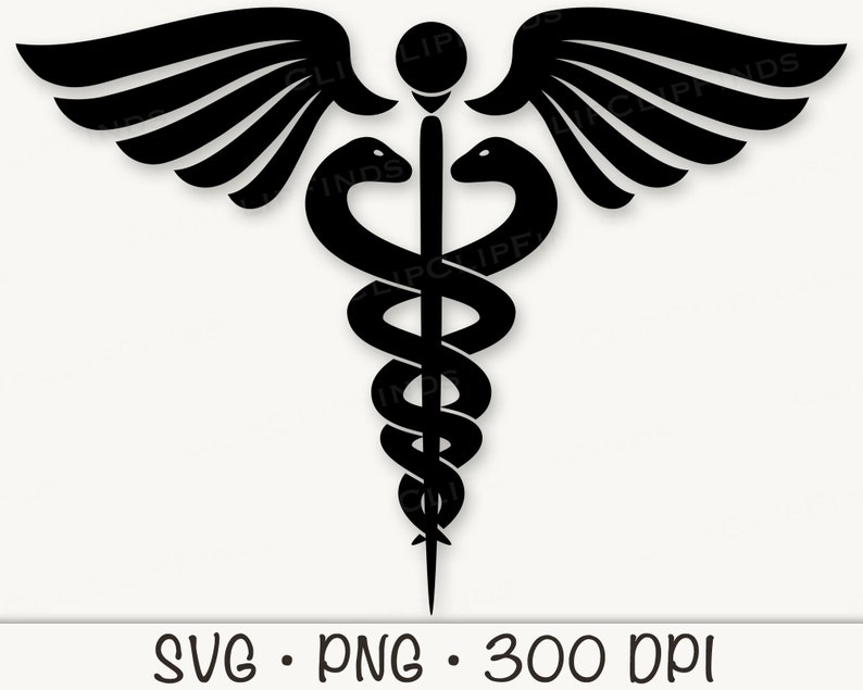 Medizinisches Symbol Hermesstab SVG geschnitten Vektor Datei und PNG transparenten Hintergrund Clip Art Sofort Download Bild 2