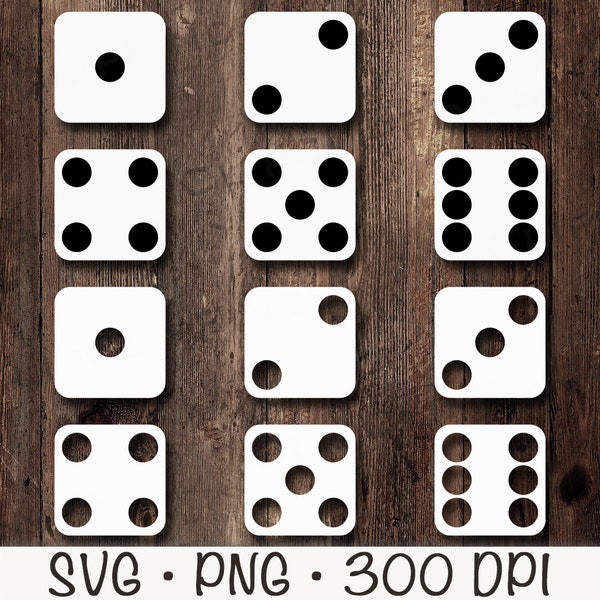 Dice SVG, White Dice PNG, Dice Clip Art, Set of 6 Dice, Board Game Dice, Instant Digital Download