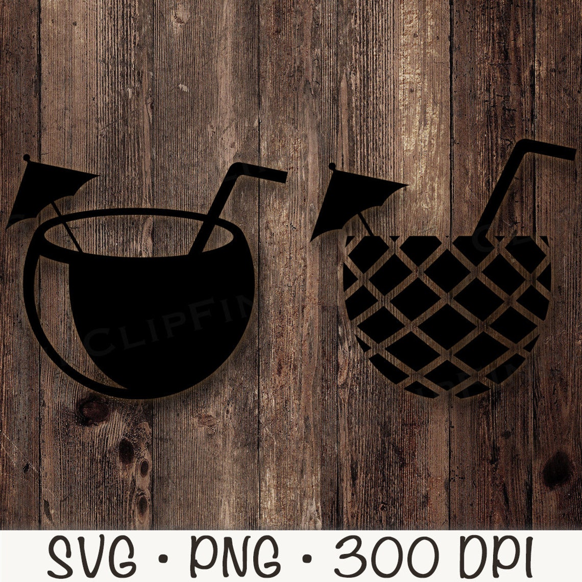 Coconut Drink SVG, Pina Colada SVG, Tropical Drink PNG, Silhouette ...